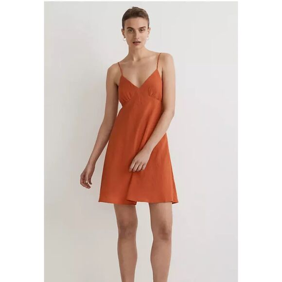 Madewell $88 Layton Mini Slip Dress in Orange Size 8 - Picture 2 of 9